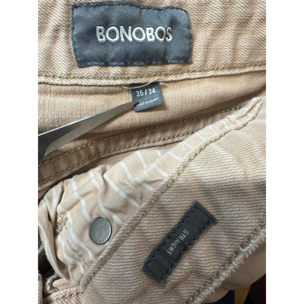 Bonobos Jeans Mens Straight Leg Tan Khaki 5-Pocket Stretch Size 35 x 33